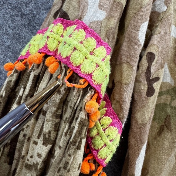 Antica Sartoria Camo Maxi Dress Size M Neon Pom Boho Kaftan Festival Hippie - Picture 11 of 11